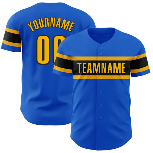 Custom Thunder Blue Gold-Black Authentic Baseball Jersey - Sky-Custom