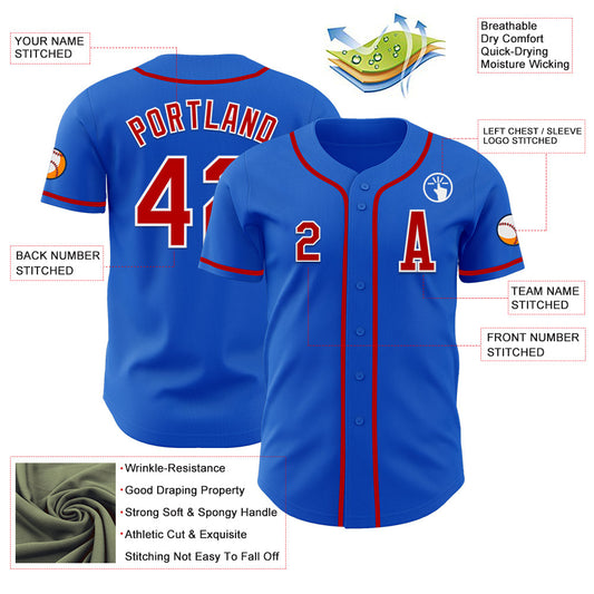 Custom Thunder Blue Red-White Authentic Baseball Jersey - Sky-Custom