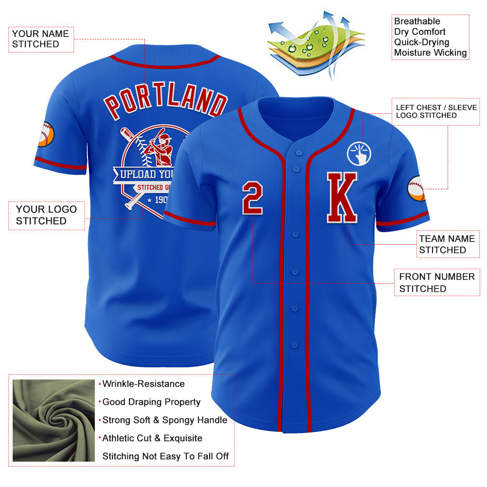 Custom Thunder Blue Red-White Authentic Baseball Jersey - Sky-Custom