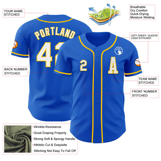 Custom Thunder Blue White-Yellow Authentic Baseball Jersey - Sky-Custom