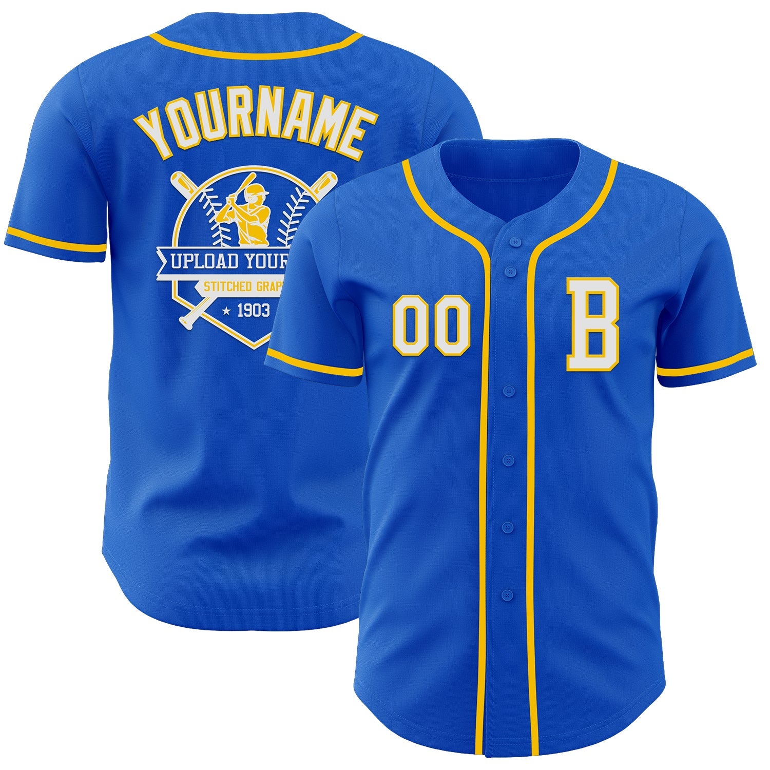 Custom Thunder Blue White-Yellow Authentic Baseball Jersey - Sky-Custom