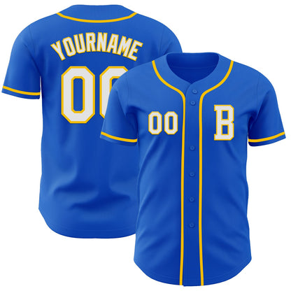 Custom Thunder Blue White-Yellow Authentic Baseball Jersey - Sky-Custom
