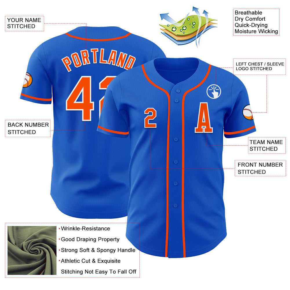 Custom Thunder Blue Orange-White Authentic Baseball Jersey - Sky-Custom