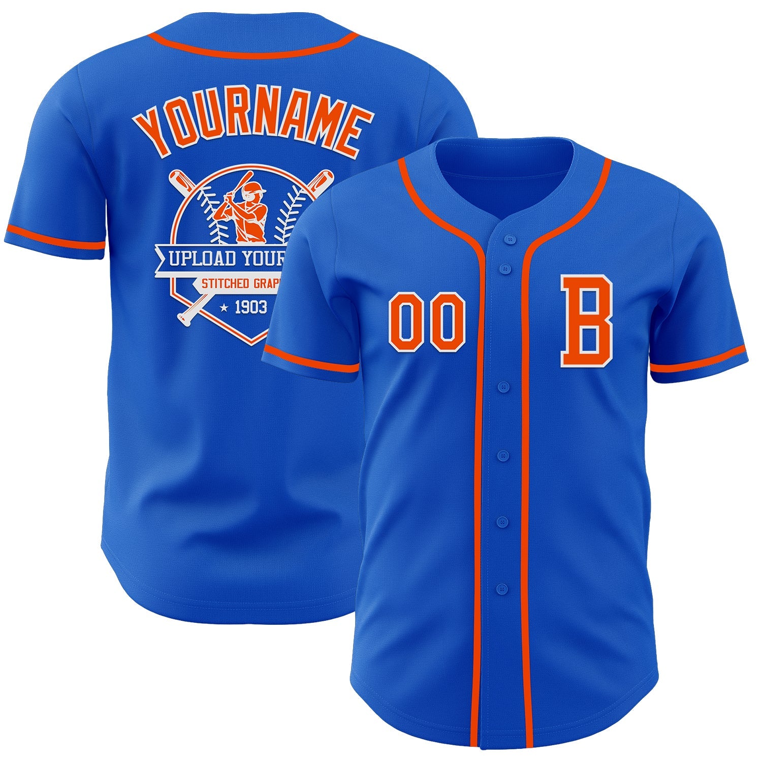 Custom Thunder Blue Orange-White Authentic Baseball Jersey - Sky-Custom