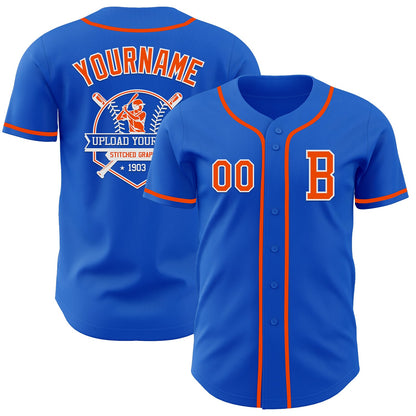 Custom Thunder Blue Orange-White Authentic Baseball Jersey - Sky-Custom