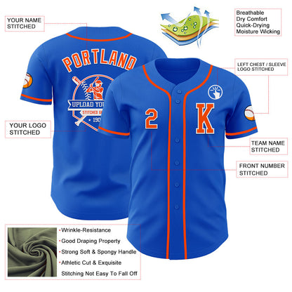 Custom Thunder Blue Orange-White Authentic Baseball Jersey - Sky-Custom