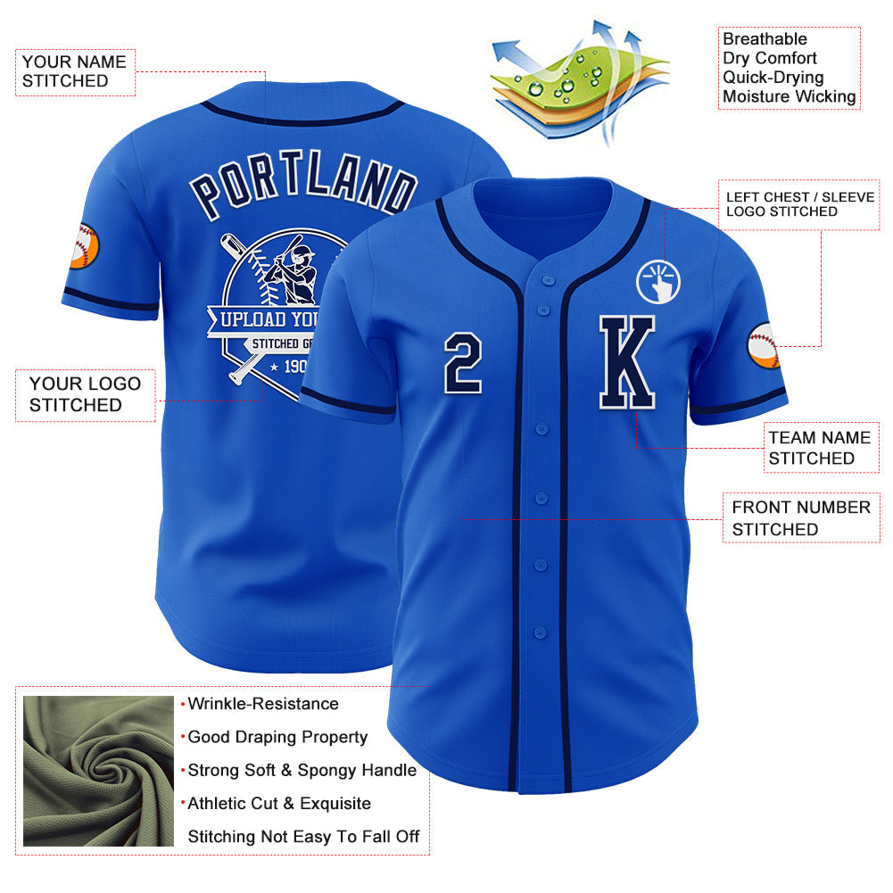 Custom Thunder Blue Navy-White Authentic Baseball Jersey - Sky-Custom