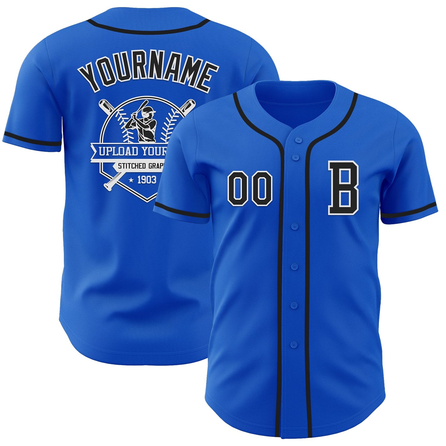 Custom Thunder Blue Black-White Authentic Baseball Jersey - Sky-Custom