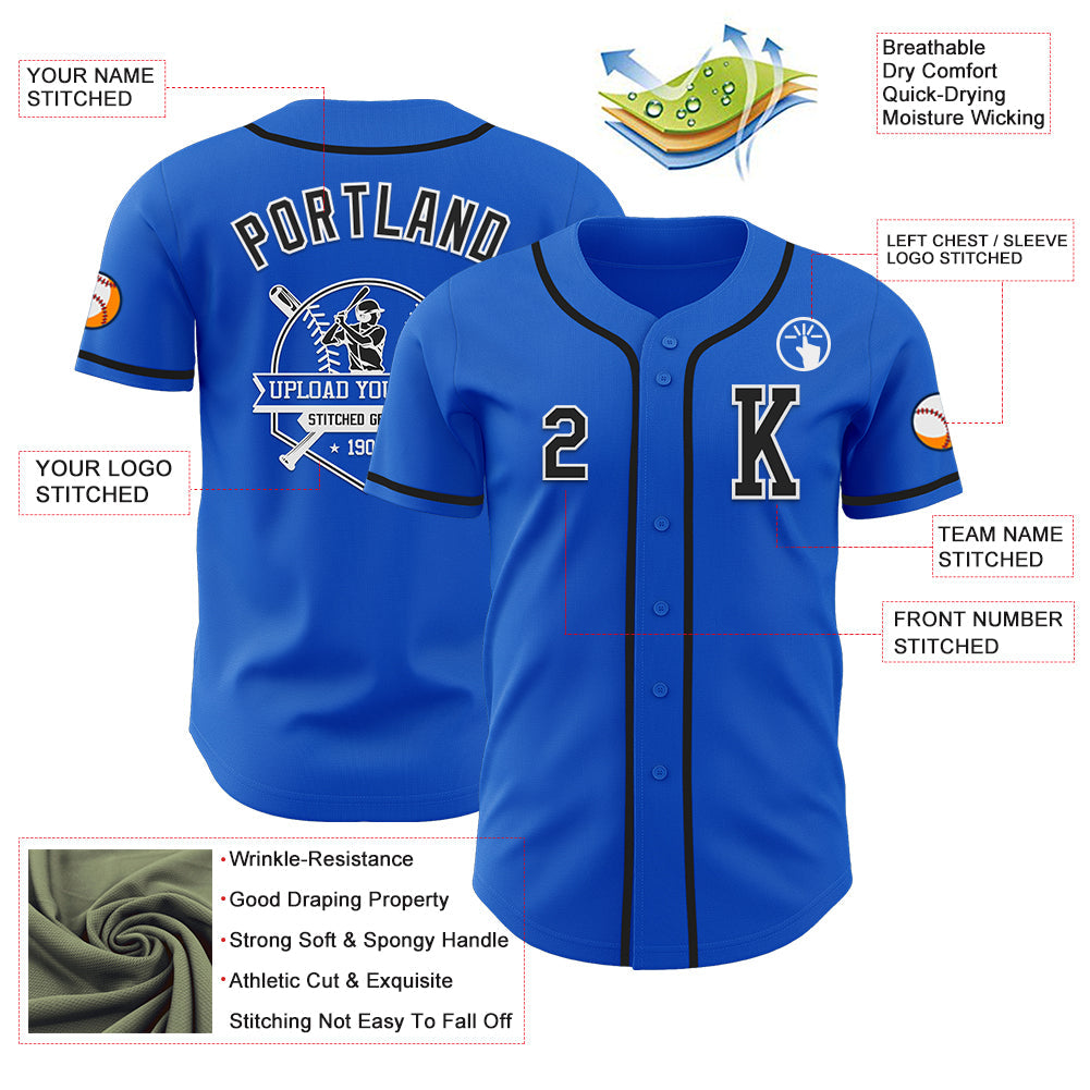 Custom Thunder Blue Black-White Authentic Baseball Jersey - Sky-Custom
