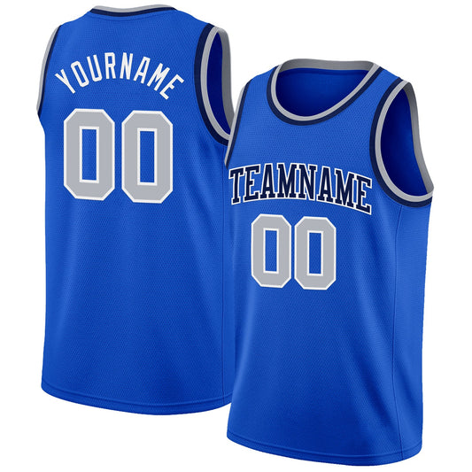 Custom Thunder Blue Gray White-Navy Authentic Basketball Jersey - Sky-Custom