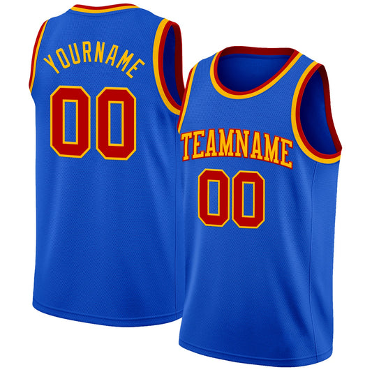 Custom Thunder Blue Red-Gold Authentic Basketball Jersey - Sky-Custom