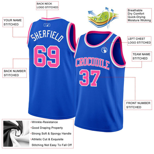Custom Thunder Blue Pink-White Authentic Basketball Jersey - Sky-Custom
