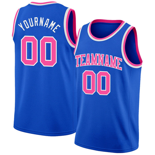 Custom Thunder Blue Pink-White Authentic Basketball Jersey - Sky-Custom