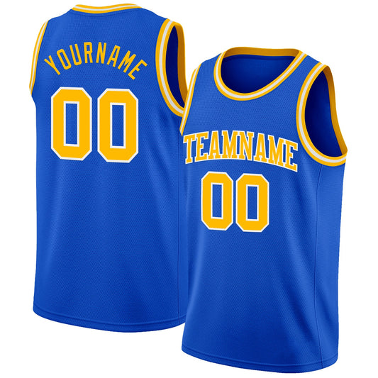 Custom Thunder Blue Gold-White Authentic Basketball Jersey - Sky-Custom