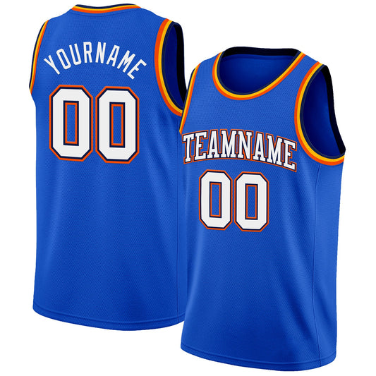 Custom Thunder Blue White Navy Orange-Gold Authentic Basketball Jersey - Sky-Custom