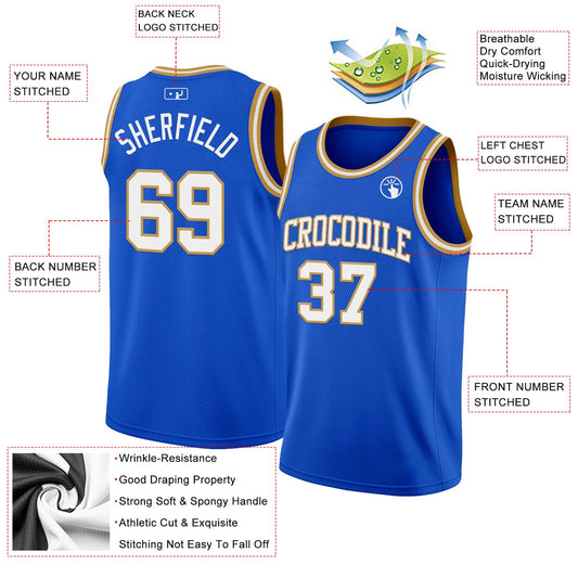 Custom Thunder Blue White-Old Gold Authentic Basketball Jersey - Sky-Custom