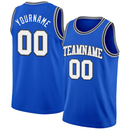 Custom Thunder Blue White Gray-Black Authentic Basketball Jersey - Sky-Custom
