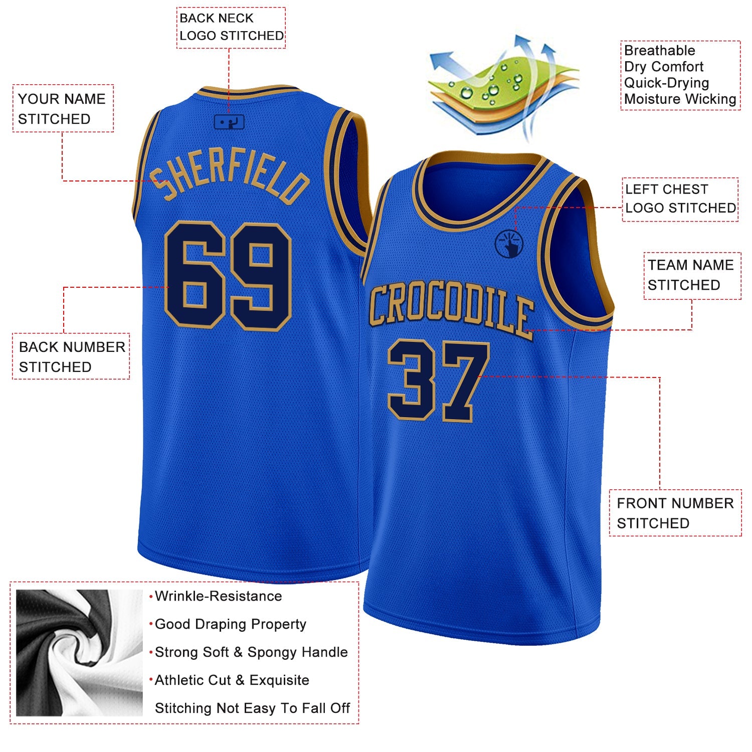 Custom Thunder Blue Navy-Old Gold Authentic Basketball Jersey - Sky-Custom