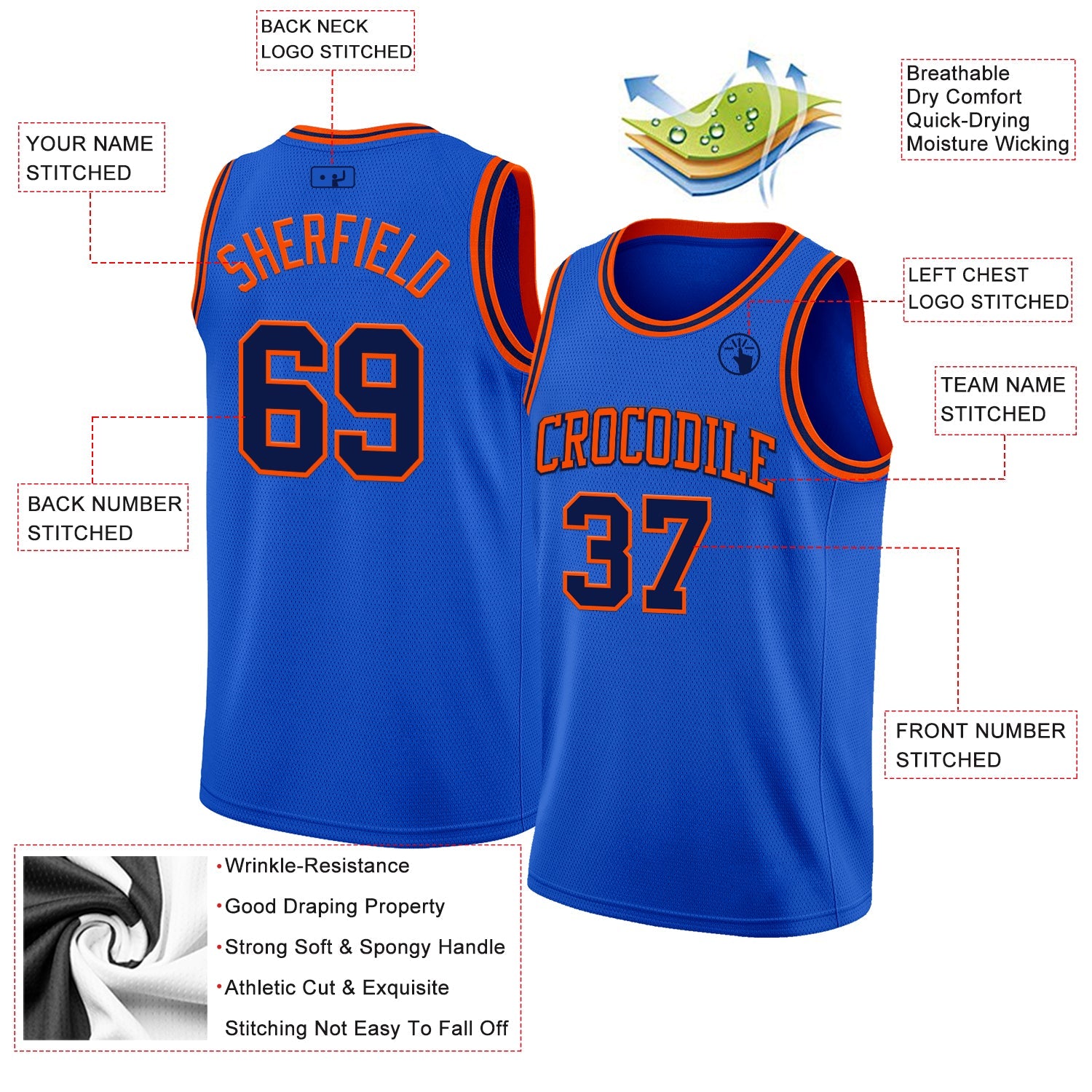 Custom Thunder Blue Navy-Orange Authentic Basketball Jersey - Sky-Custom