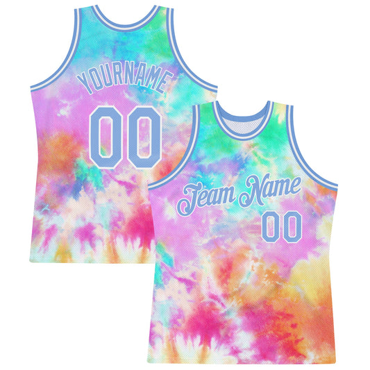 Custom Tie Dye Light Blue-White 3D Authentic Basketball Jersey - Sky-Custom