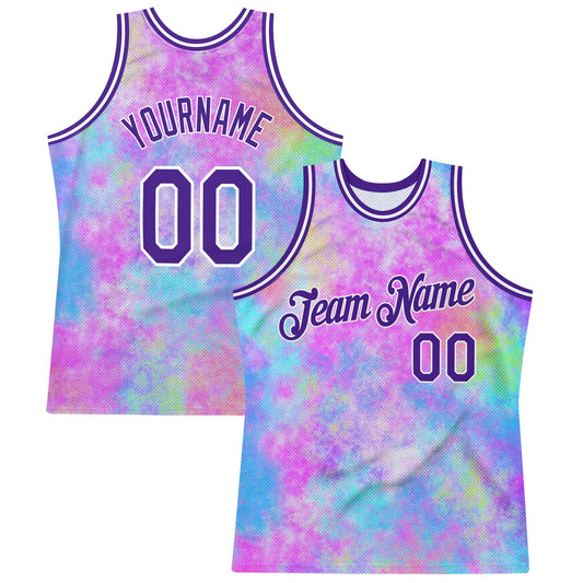 Custom Tie Dye Purple-White 3D Watercolor Gradient Authentic Basketball Jersey - Sky-Custom