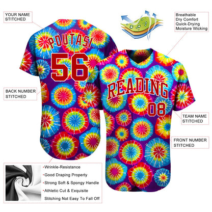 Custom Tie Dye Red-White 3D Authentic Baseball Jersey - Sky-Custom