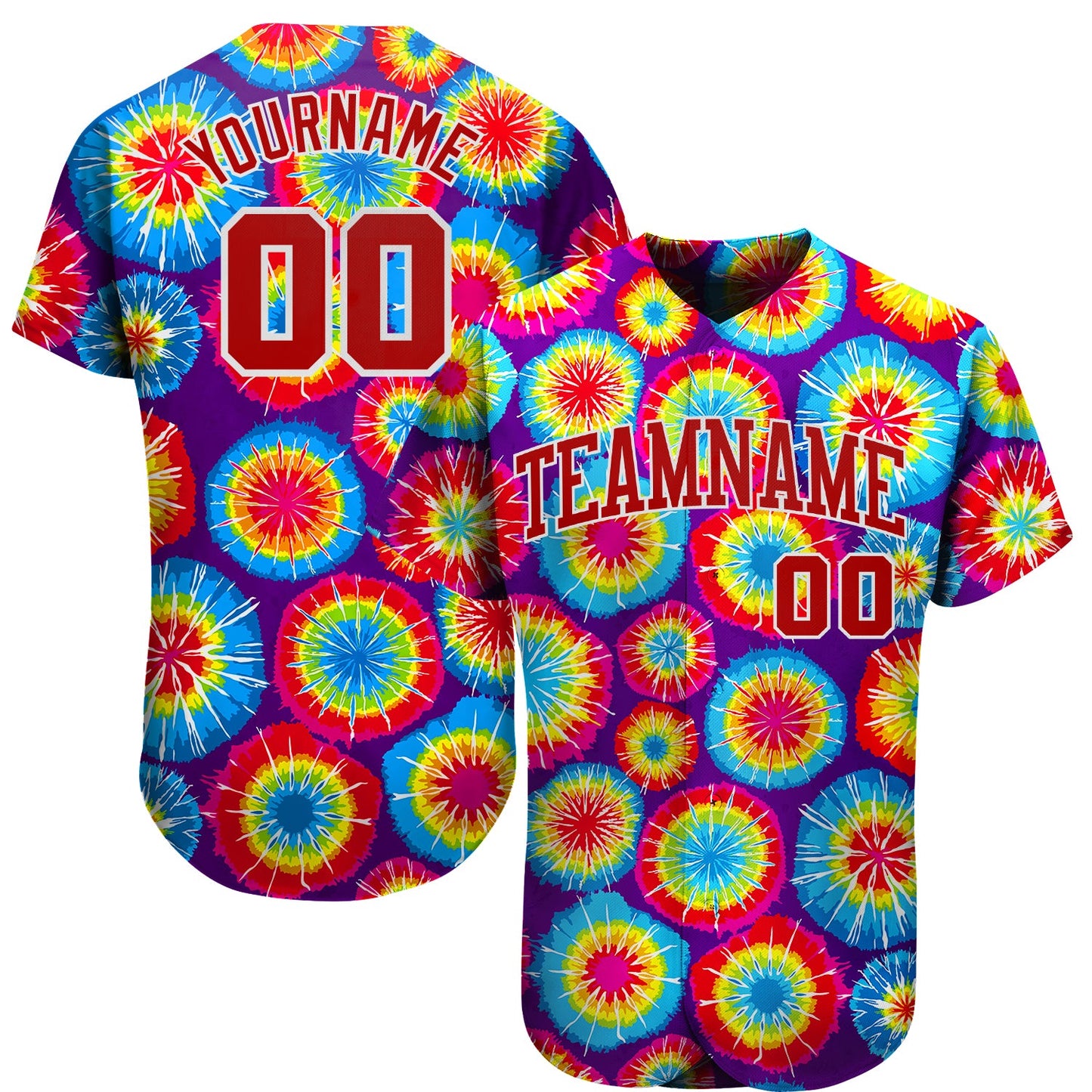 Custom Tie Dye Red-White 3D Authentic Baseball Jersey - Sky-Custom