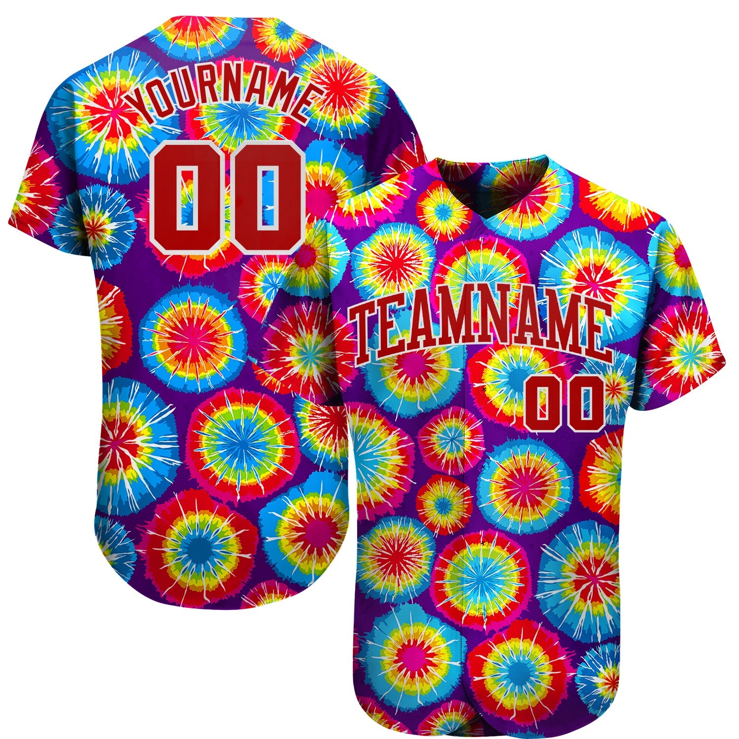 Custom Tie Dye Red-White 3D Authentic Baseball Jersey - Sky-Custom