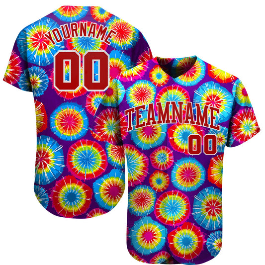 Custom Tie Dye Red-White 3D Authentic Baseball Jersey - Sky-Custom