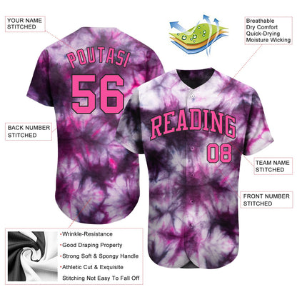 Custom Tie Dye Pink-Black 3D Authentic Baseball Jersey - Sky-Custom