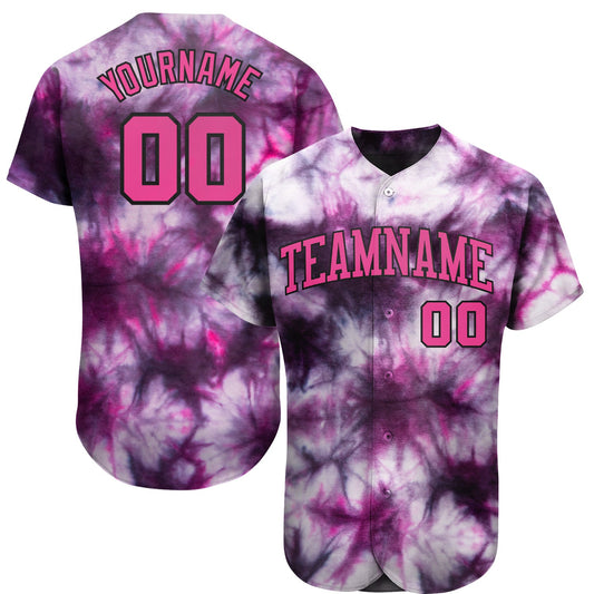 Custom Tie Dye Pink-Black 3D Authentic Baseball Jersey - Sky-Custom