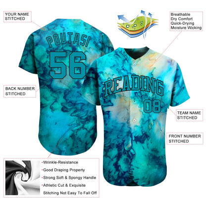 Custom Tie Dye Teal-Black 3D Authentic Baseball Jersey - Sky-Custom
