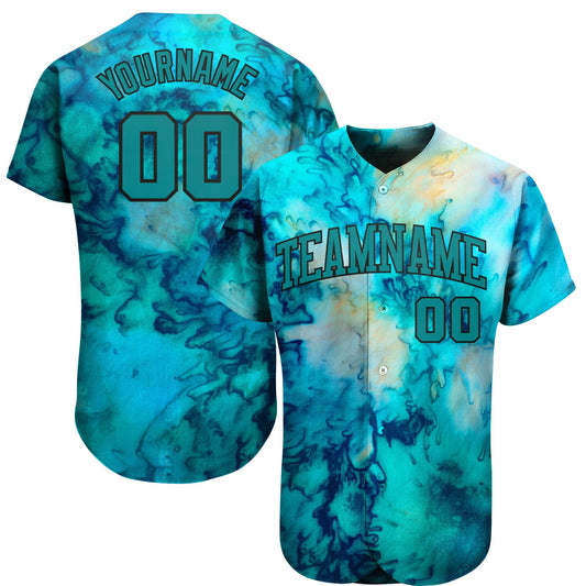 Custom Tie Dye Teal-Black 3D Authentic Baseball Jersey - Sky-Custom