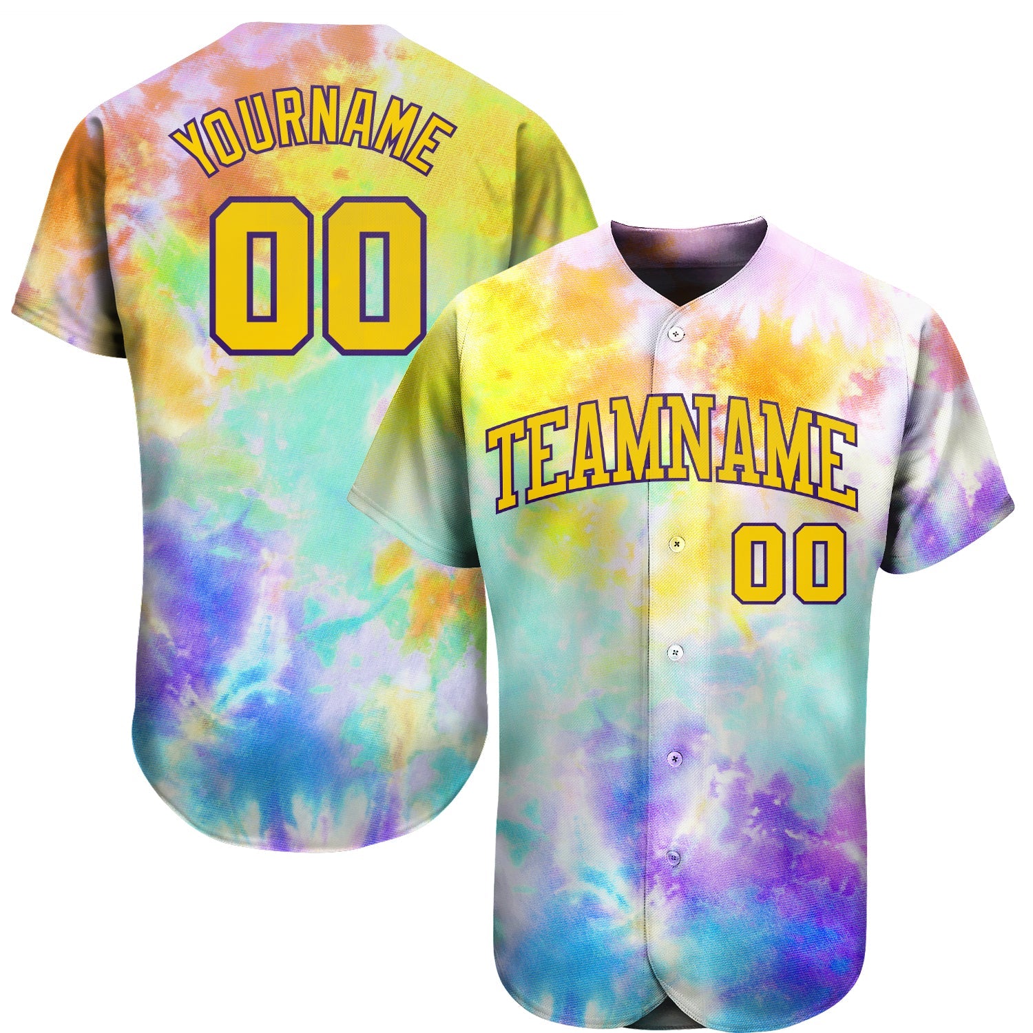 Custom Tie Dye Gold-Purple 3D Authentic Baseball Jersey - Sky-Custom