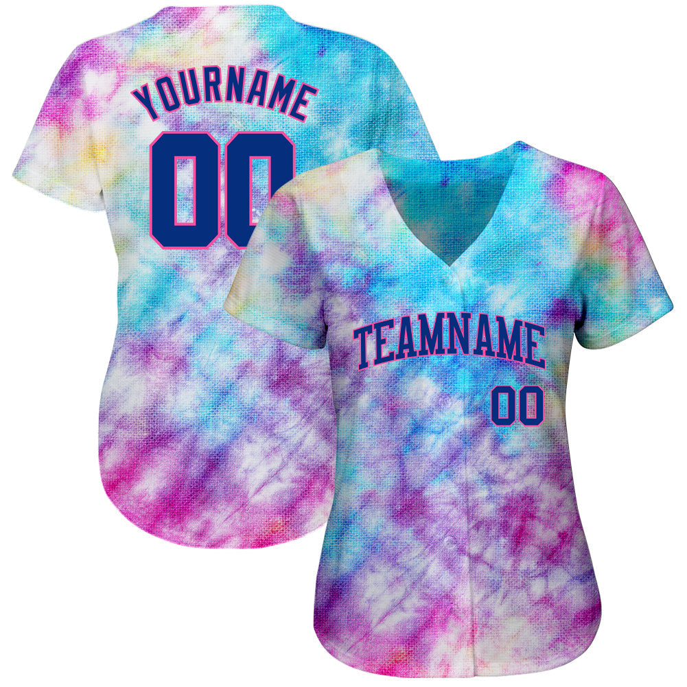 Custom Tie Dye Royal-Pink 3D Authentic Baseball Jersey - Sky-Custom