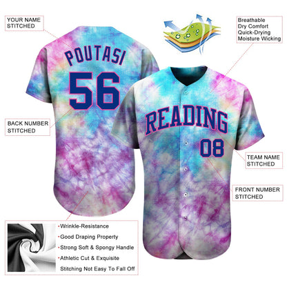 Custom Tie Dye Royal-Pink 3D Authentic Baseball Jersey - Sky-Custom