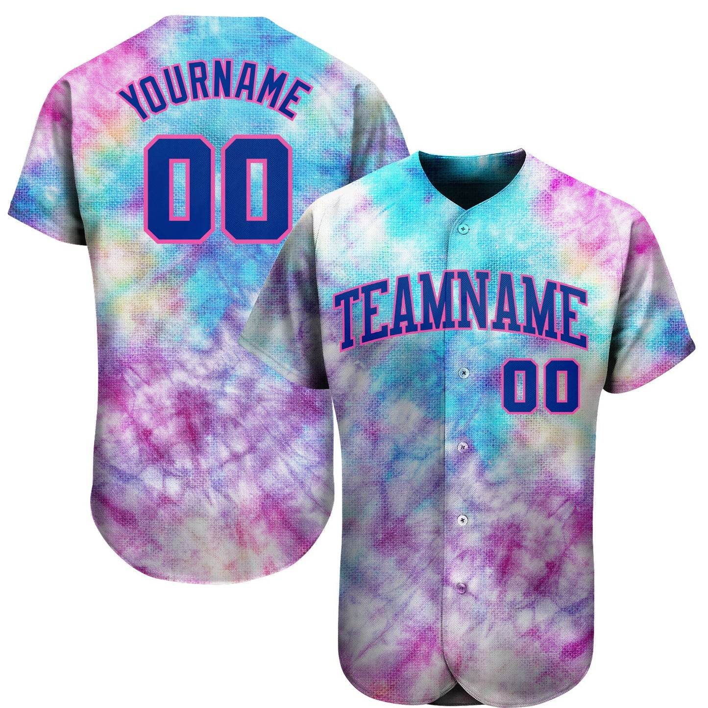 Custom Tie Dye Royal-Pink 3D Authentic Baseball Jersey - Sky-Custom