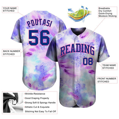 Custom Tie Dye Royal-Pink 3D Authentic Baseball Jersey - Sky-Custom