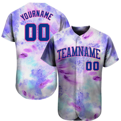 Custom Tie Dye Royal-Pink 3D Authentic Baseball Jersey - Sky-Custom
