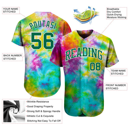 Custom Tie Dye Kelly Green-White 3D Authentic Baseball Jersey - Sky-Custom