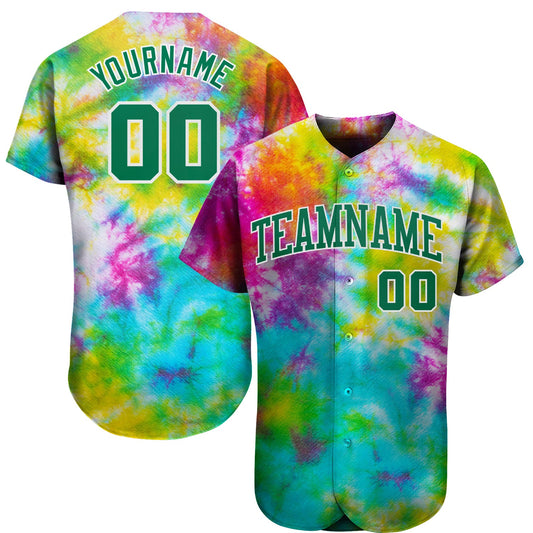Custom Tie Dye Kelly Green-White 3D Authentic Baseball Jersey - Sky-Custom