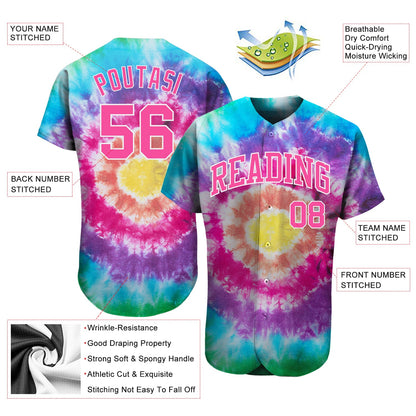 Custom Tie Dye Pink-White 3D Authentic Baseball Jersey - Sky-Custom