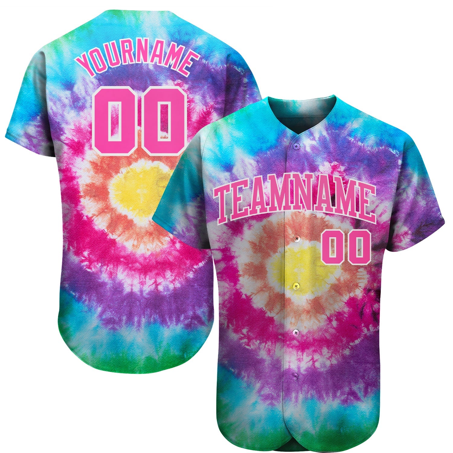 Custom Tie Dye Pink-White 3D Authentic Baseball Jersey - Sky-Custom