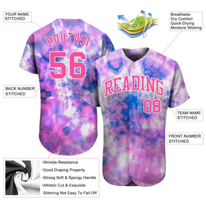 Custom Tie Dye Pink-White 3D Authentic Baseball Jersey - Sky-Custom