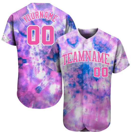 Custom Tie Dye Pink-White 3D Authentic Baseball Jersey - Sky-Custom