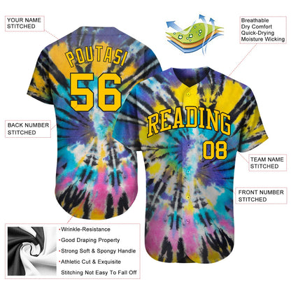 Custom Tie Dye Gold-Black 3D Authentic Baseball Jersey - Sky-Custom