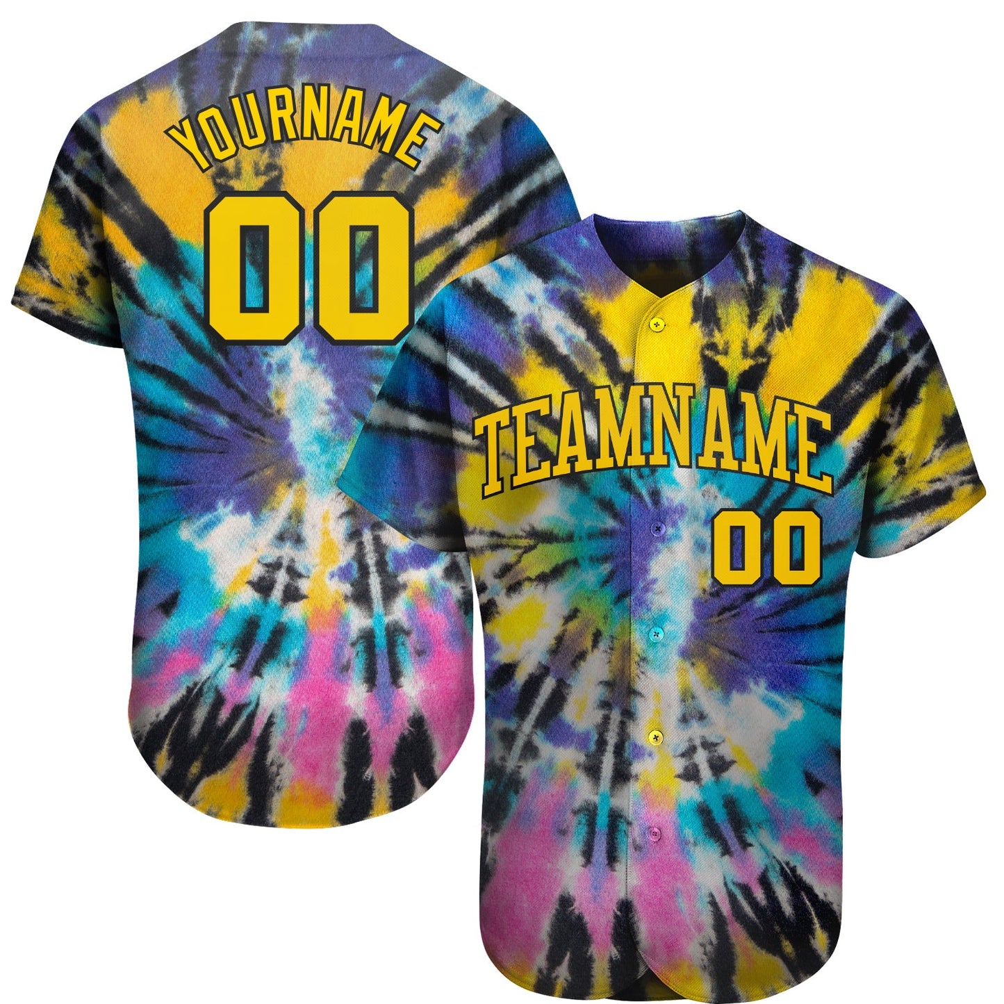 Custom Tie Dye Gold-Black 3D Authentic Baseball Jersey - Sky-Custom