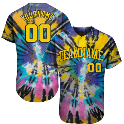 Custom Tie Dye Gold-Black 3D Authentic Baseball Jersey - Sky-Custom