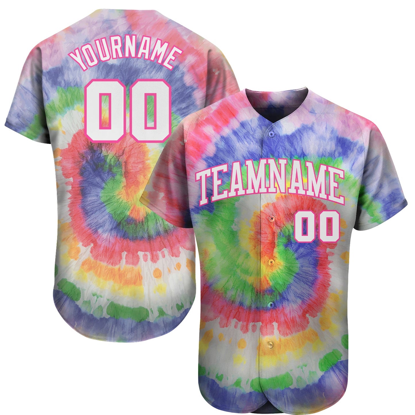 Custom Tie Dye White-Pink 3D Authentic Baseball Jersey - Sky-Custom
