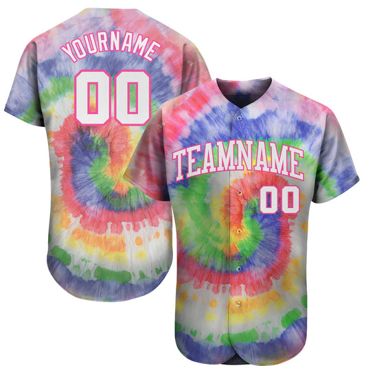 Custom Tie Dye White-Pink 3D Authentic Baseball Jersey - Sky-Custom